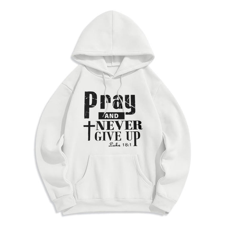 Christianartworkshop Cross & Scripture Pray And Never Give Up Fleece Lined Polyester Hoodie - White - 2XL - image 2