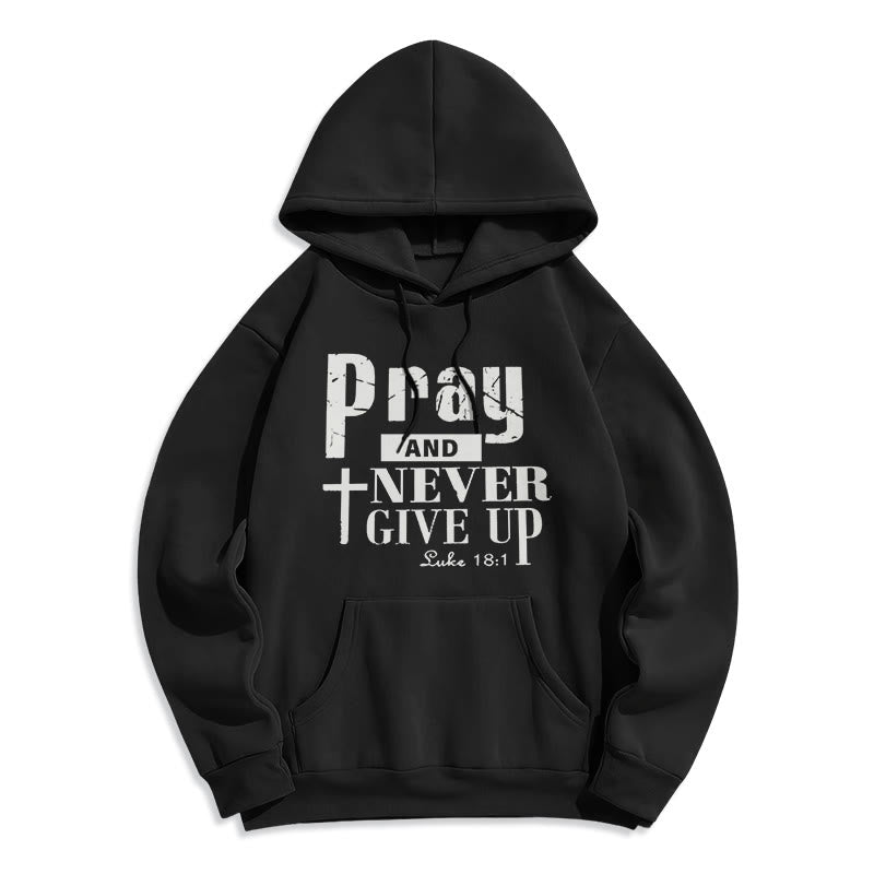 Christianartworkshop Cross & Scripture Pray And Never Give Up Fleece Lined Polyester Hoodie - Black - 2XL - image 5