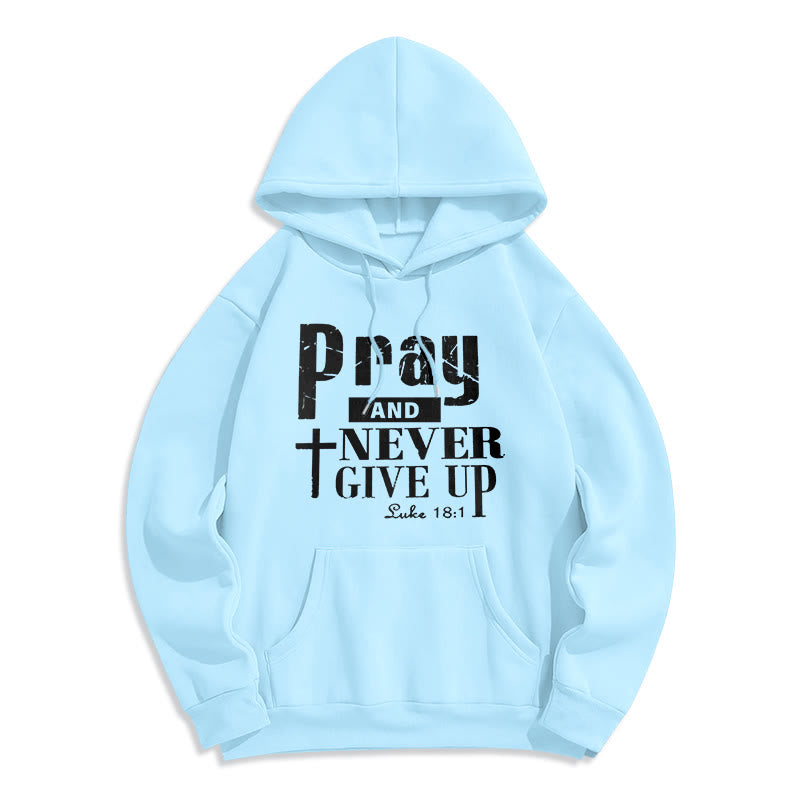 Christianartworkshop Cross & Scripture Pray And Never Give Up Fleece Lined Polyester Hoodie - Blue - 2XL - image 0