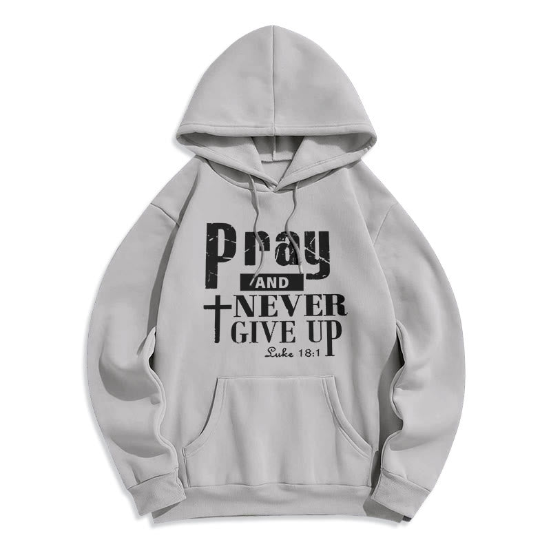 Christianartworkshop Cross & Scripture Pray And Never Give Up Fleece Lined Polyester Hoodie - Grey - 2XL - image 2