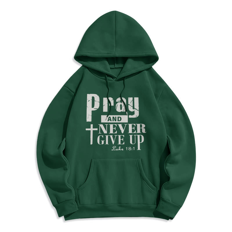 Christianartworkshop Cross & Scripture Pray And Never Give Up Fleece Lined Polyester Hoodie - Green - 2XL - image 8