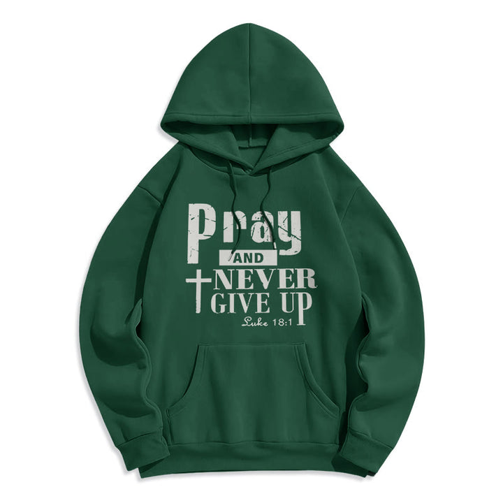 Christianartworkshop Cross & Scripture Pray And Never Give Up Fleece Lined Polyester Hoodie - Green - 2XL - image 8
