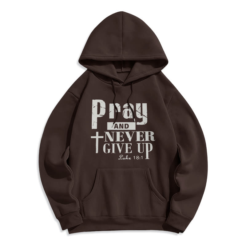 Christianartworkshop Cross & Scripture Pray And Never Give Up Fleece Lined Polyester Hoodie - Brown - 2XL - image 4