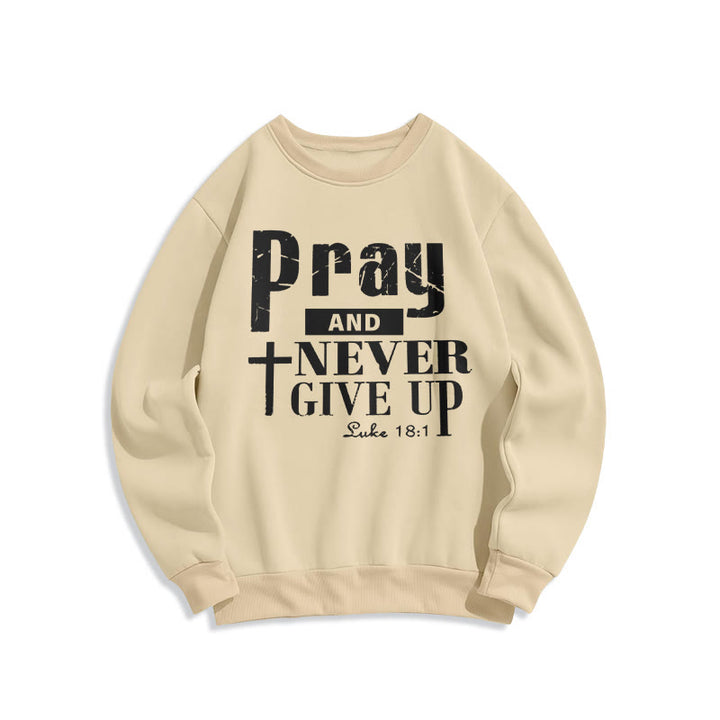 Christianartworkshop Cross & Scripture Pray And Never Give Up Fleece Lined Polyester Sweatshirt - Beige - 2XL - image 5