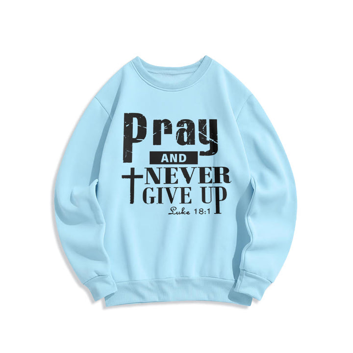 Christianartworkshop Cross & Scripture Pray And Never Give Up Fleece Lined Polyester Sweatshirt - Blue - 2XL - image 0