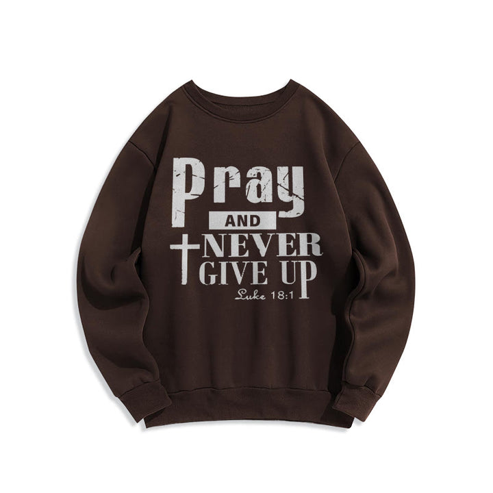 Christianartworkshop Cross & Scripture Pray And Never Give Up Fleece Lined Polyester Sweatshirt - Brown - 2XL - image 3