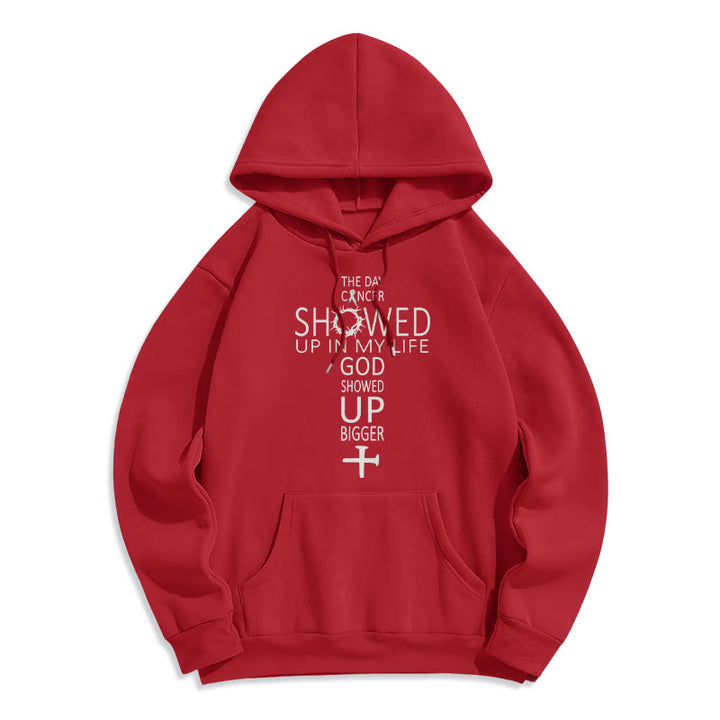 Christianartworkshop Faith - Driven God Showed Up Bigger Cancer Story Fleece Lined Polyester Hoodie - Red - 2XL - image 6