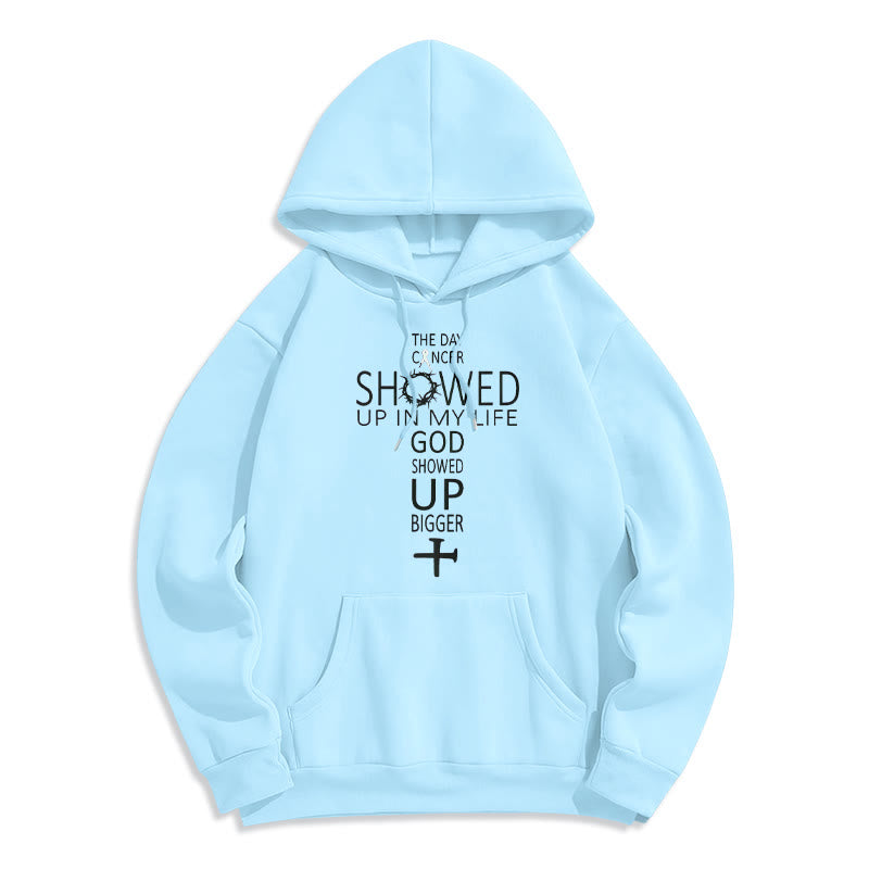 Christianartworkshop Faith - Driven God Showed Up Bigger Cancer Story Fleece Lined Polyester Hoodie - Blue - 2XL - image 7