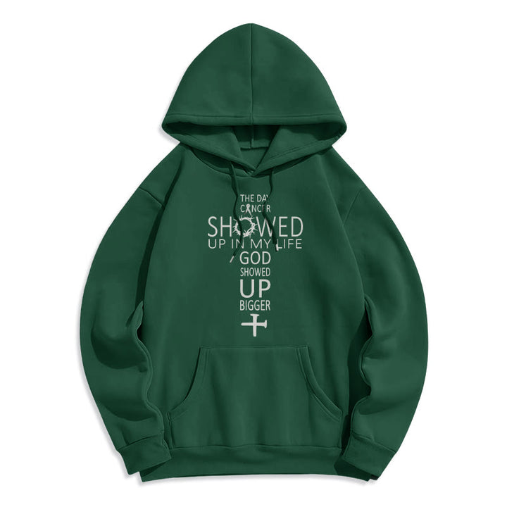 Christianartworkshop Faith - Driven God Showed Up Bigger Cancer Story Fleece Lined Polyester Hoodie - Green - 2XL - image 8