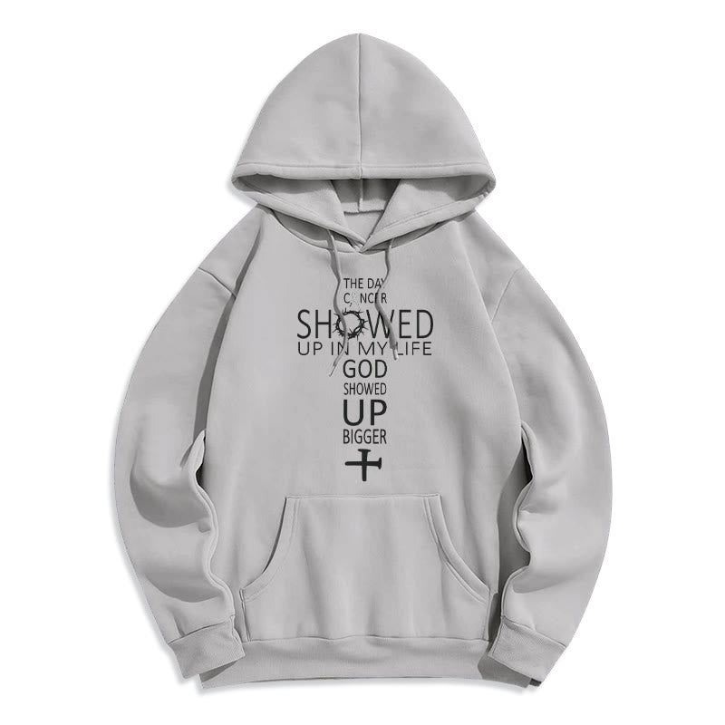Christianartworkshop Faith - Driven God Showed Up Bigger Cancer Story Fleece Lined Polyester Hoodie - Grey - 2XL - image 3