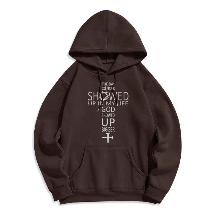 Christianartworkshop Faith - Driven God Showed Up Bigger Cancer Story Fleece Lined Polyester Hoodie - Brown - 2XL - image 4