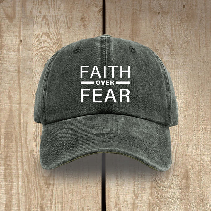 Christianartworkshop Minimalist Bold Statement Faith Over Fear Unisex Distressed Washed Cotton Hat - Grey-green - image 7