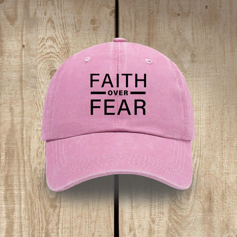 Christianartworkshop Minimalist Bold Statement Faith Over Fear Unisex Distressed Washed Cotton Hat - Pink - image 13