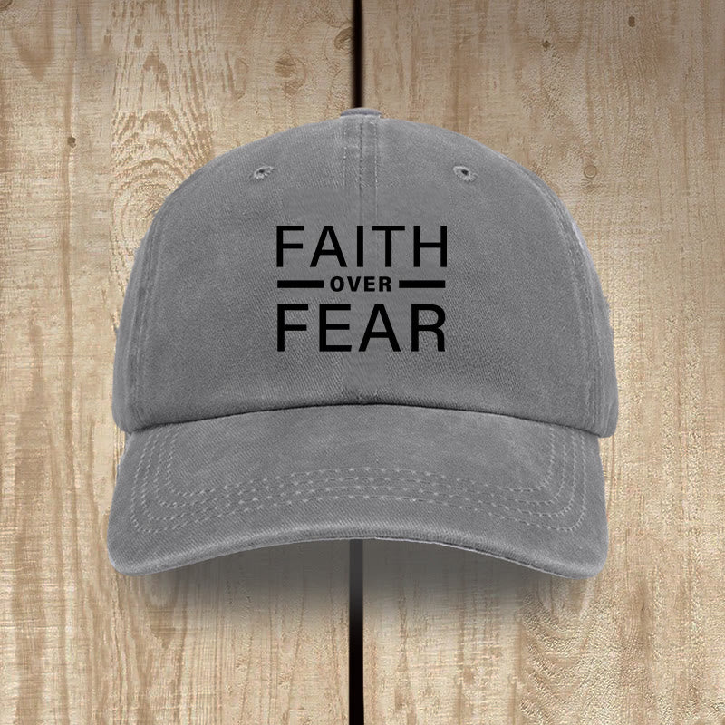 Christianartworkshop Minimalist Bold Statement Faith Over Fear Unisex Distressed Washed Cotton Hat - Grey - image 6