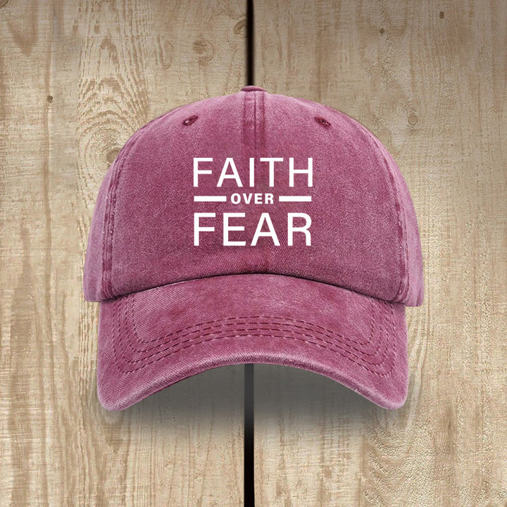 Christianartworkshop Minimalist Bold Statement Faith Over Fear Unisex Distressed Washed Cotton Hat - Wine - image 11
