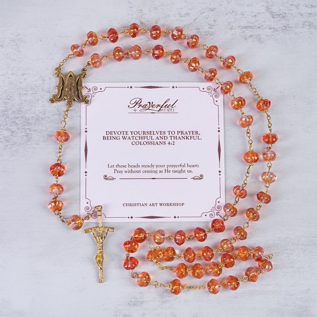Christianartworkshop PRAYERFUL FAITH: Sacred Pumpkin Beads Rosary with Miraculous Medal and Cross - PRAYERFUL FAITH - image 0