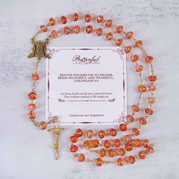 Christianartworkshop PRAYERFUL FAITH: Sacred Pumpkin Beads Rosary with Miraculous Medal and Cross - PRAYERFUL FAITH - image 0