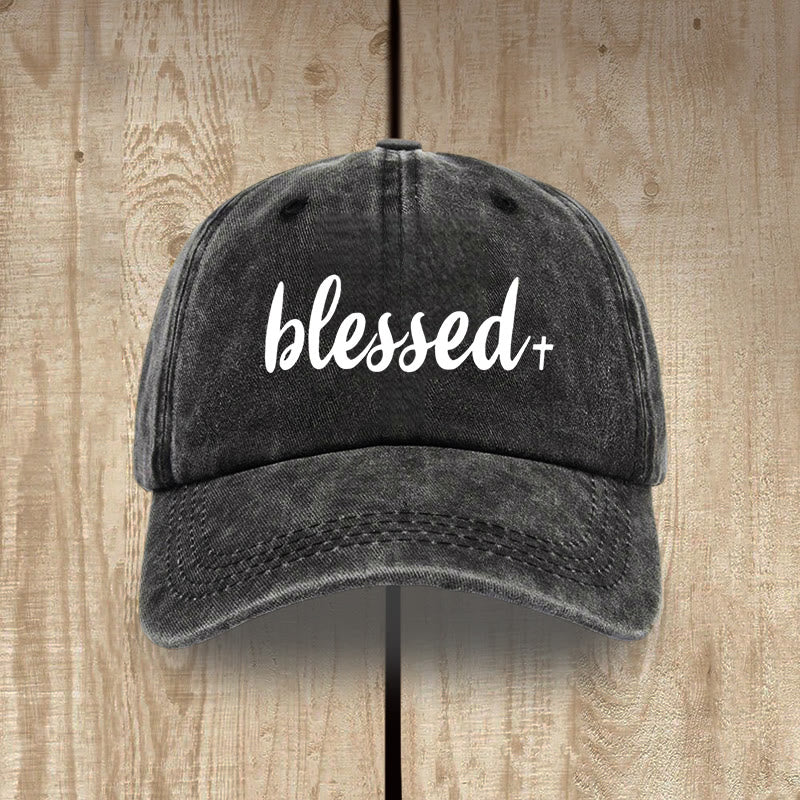 Christianartworkshop Streetwear Style Blessed Unisex Distressed Washed Cotton Hat - Black - image 0