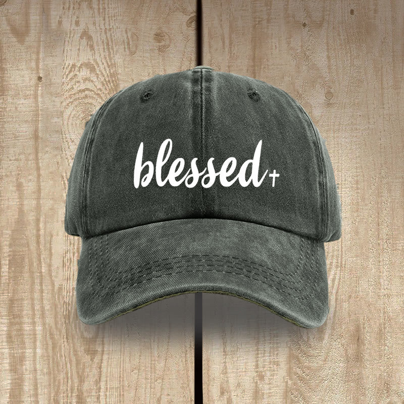 Christianartworkshop Streetwear Style Blessed Unisex Distressed Washed Cotton Hat - Grey-green - image 6
