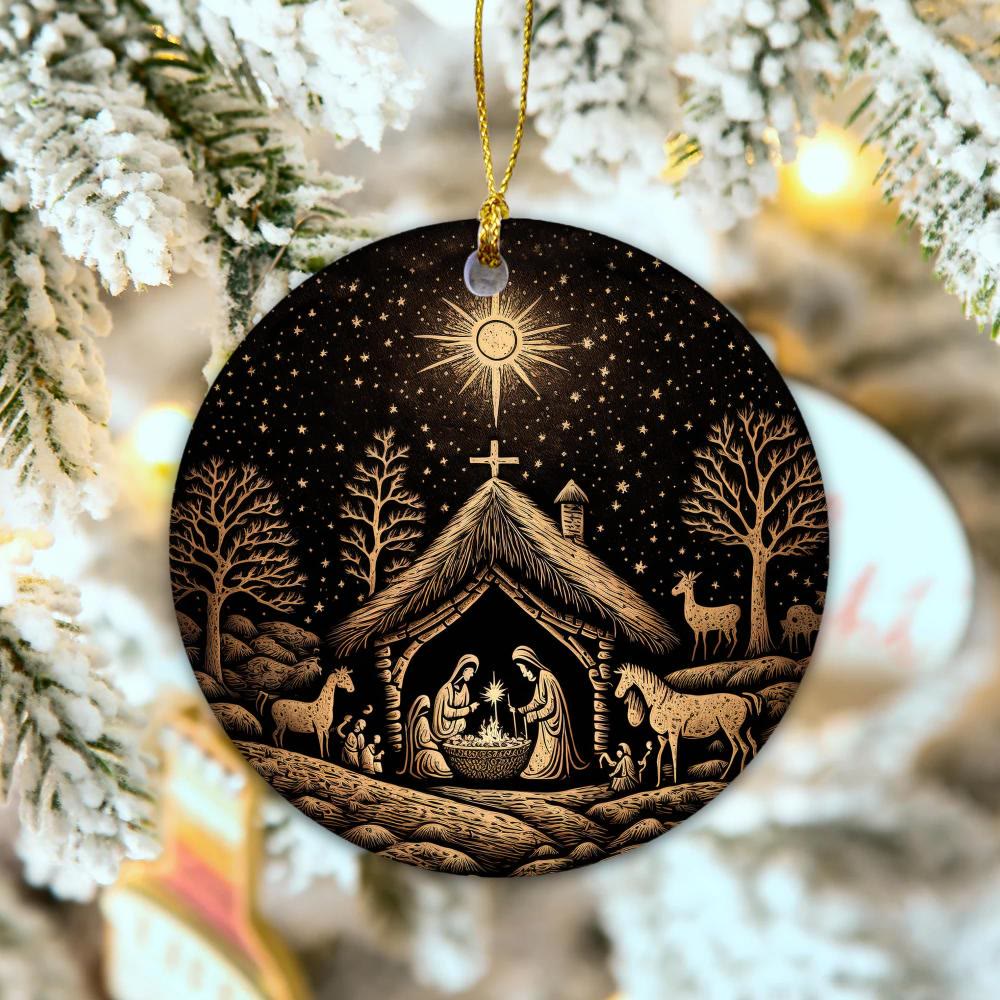 Christianartworkshop Black & Golden Artistic Nativity Scene Christmas Hanging Ornaments - Ceramics - image 1