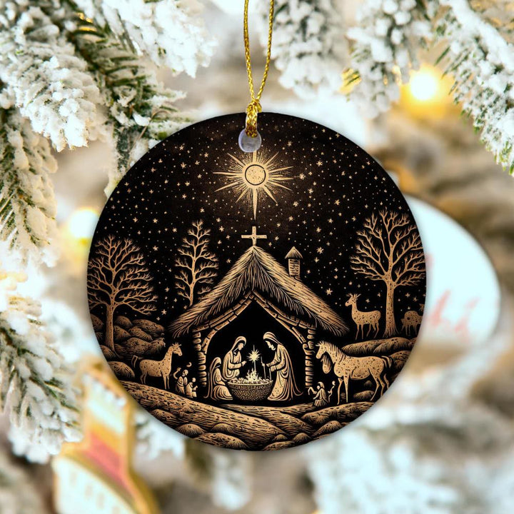Christianartworkshop Black & Golden Artistic Nativity Scene Christmas Hanging Ornaments - Ceramics - image 1