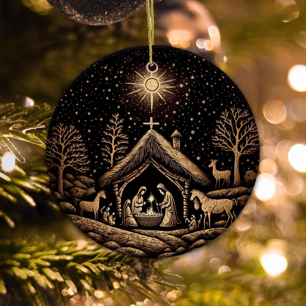 Christianartworkshop Black & Golden Artistic Nativity Scene Christmas Hanging Ornaments - Acrylic - image 0
