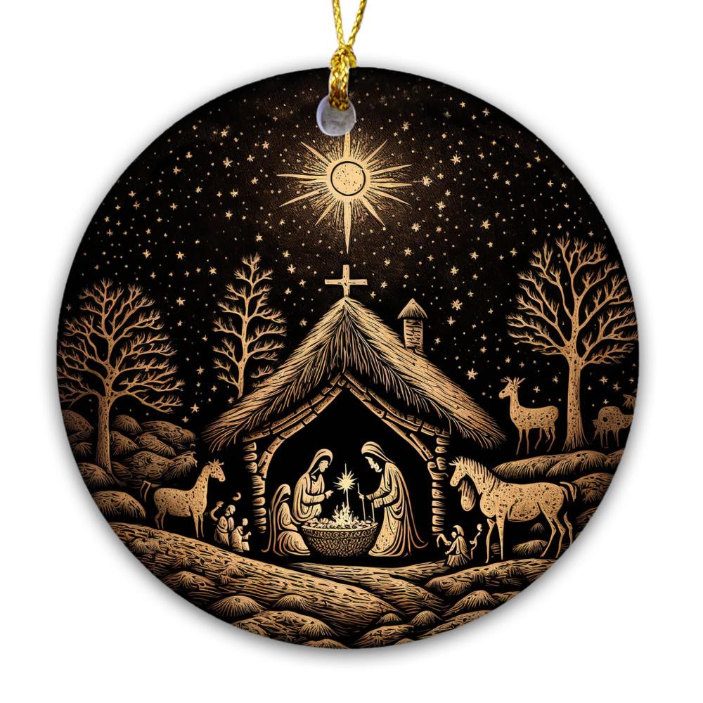 Christianartworkshop Black & Golden Artistic Nativity Scene Christmas Hanging Ornaments - image 3