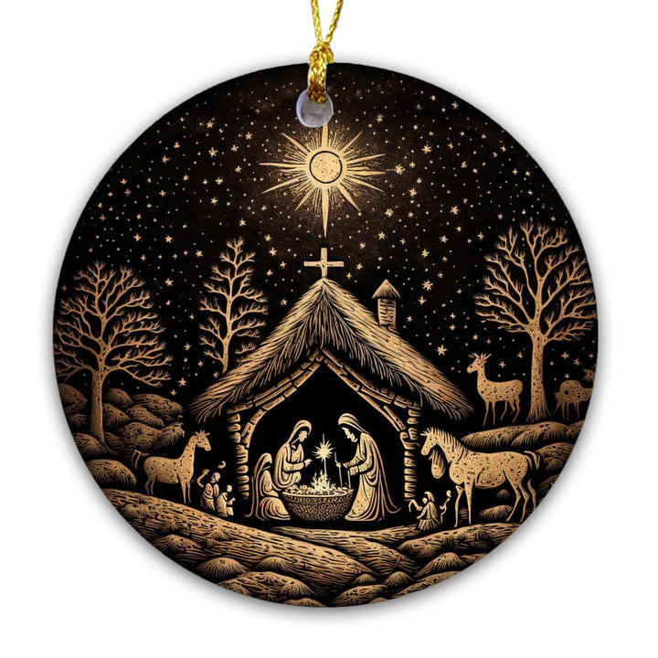 Christianartworkshop Black & Golden Artistic Nativity Scene Christmas Hanging Ornaments - image 3