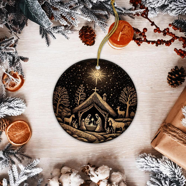 Christianartworkshop Black & Golden Artistic Nativity Scene Christmas Hanging Ornaments - image 2