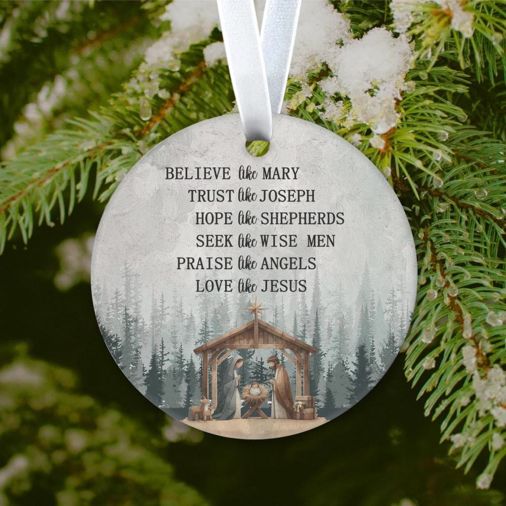 Christianartworkshop Nativity with Believe Like Mary, Love Like Jesus Hanging Ornaments - Acrylic - image 0