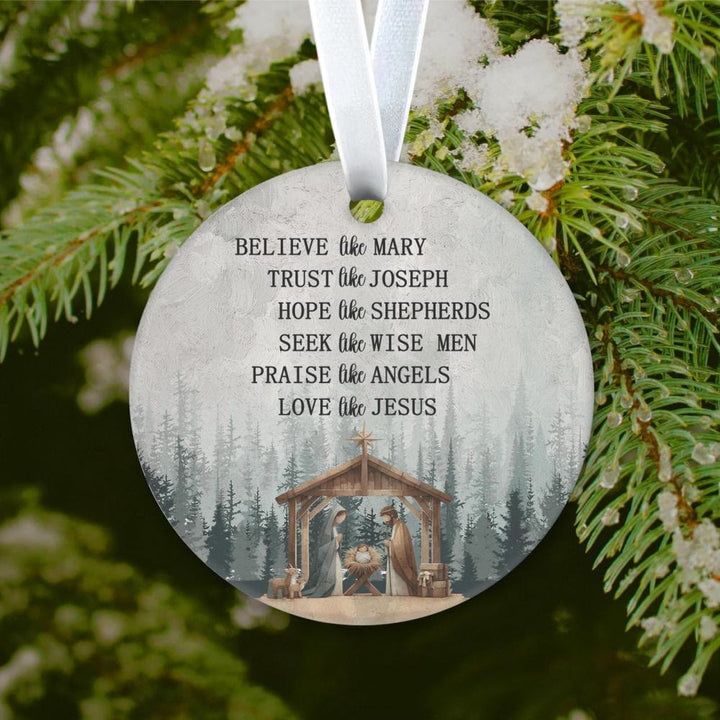 Christianartworkshop Nativity with Believe Like Mary, Love Like Jesus Hanging Ornaments - Acrylic - image 0