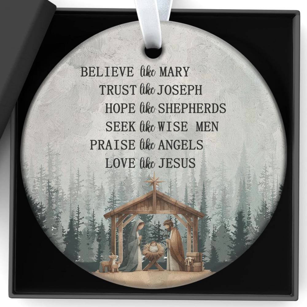 Christianartworkshop Nativity with Believe Like Mary, Love Like Jesus Hanging Ornaments - Ceramics - image 2