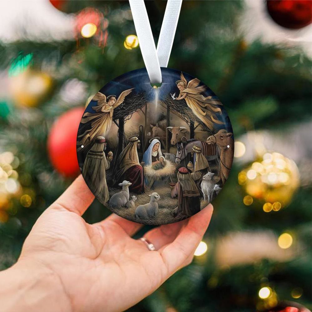 Christianartworkshop Night - Themed Nativity with Angels & Detailed Figures Hanging Ornaments - image 2