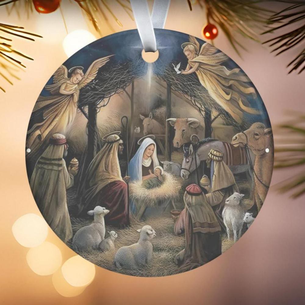 Christianartworkshop Night - Themed Nativity with Angels & Detailed Figures Hanging Ornaments - Acrylic - image 0