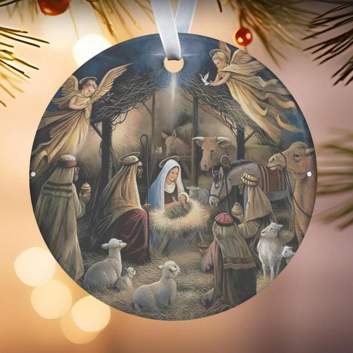 Christianartworkshop Night - Themed Nativity with Angels & Detailed Figures Hanging Ornaments - Acrylic - image 0