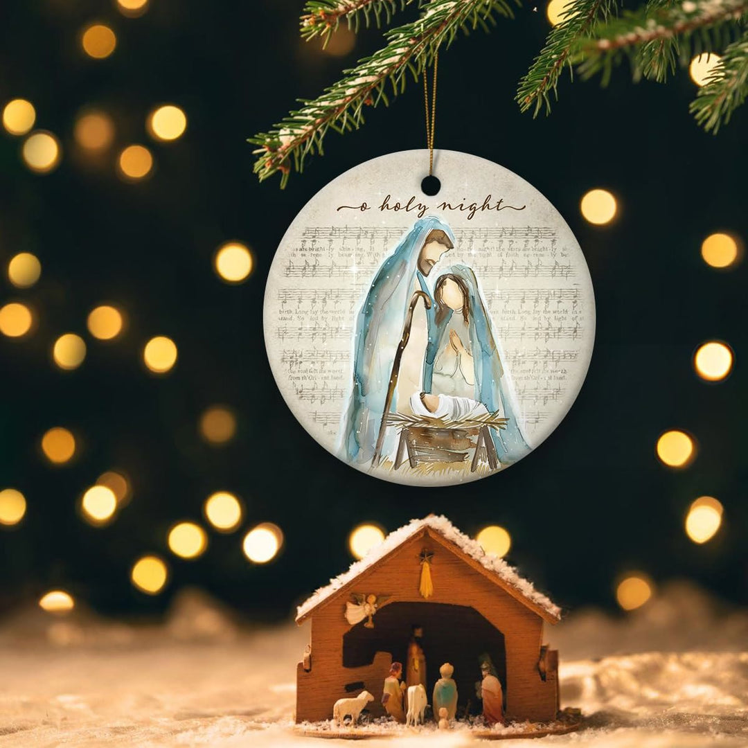 Christianartworkshop O Holy Night Music Sheet & Watercolor Nativity Hanging Ornaments - Acrylic - image 0