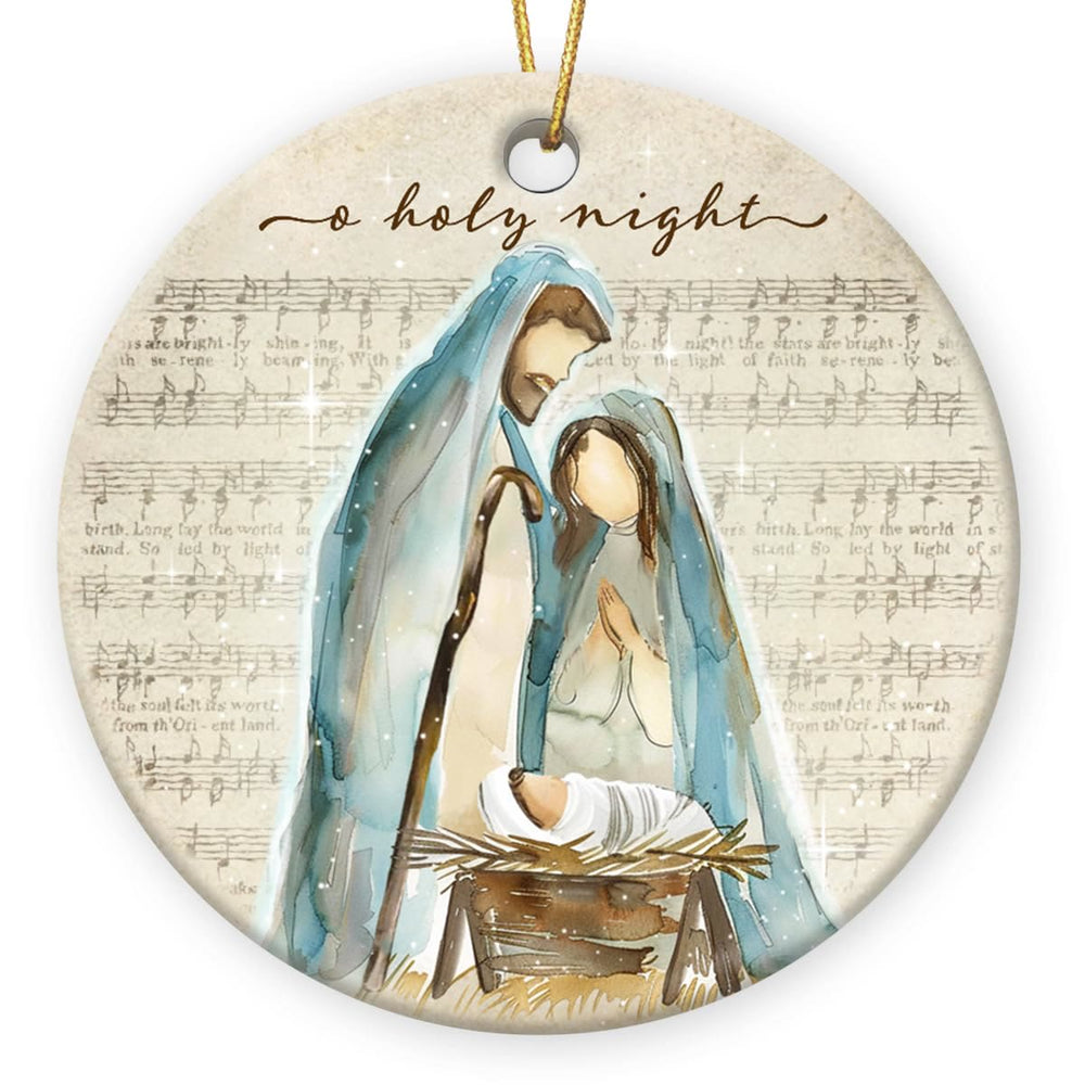 Christianartworkshop O Holy Night Music Sheet & Watercolor Nativity Hanging Ornaments - Ceramics - image 1