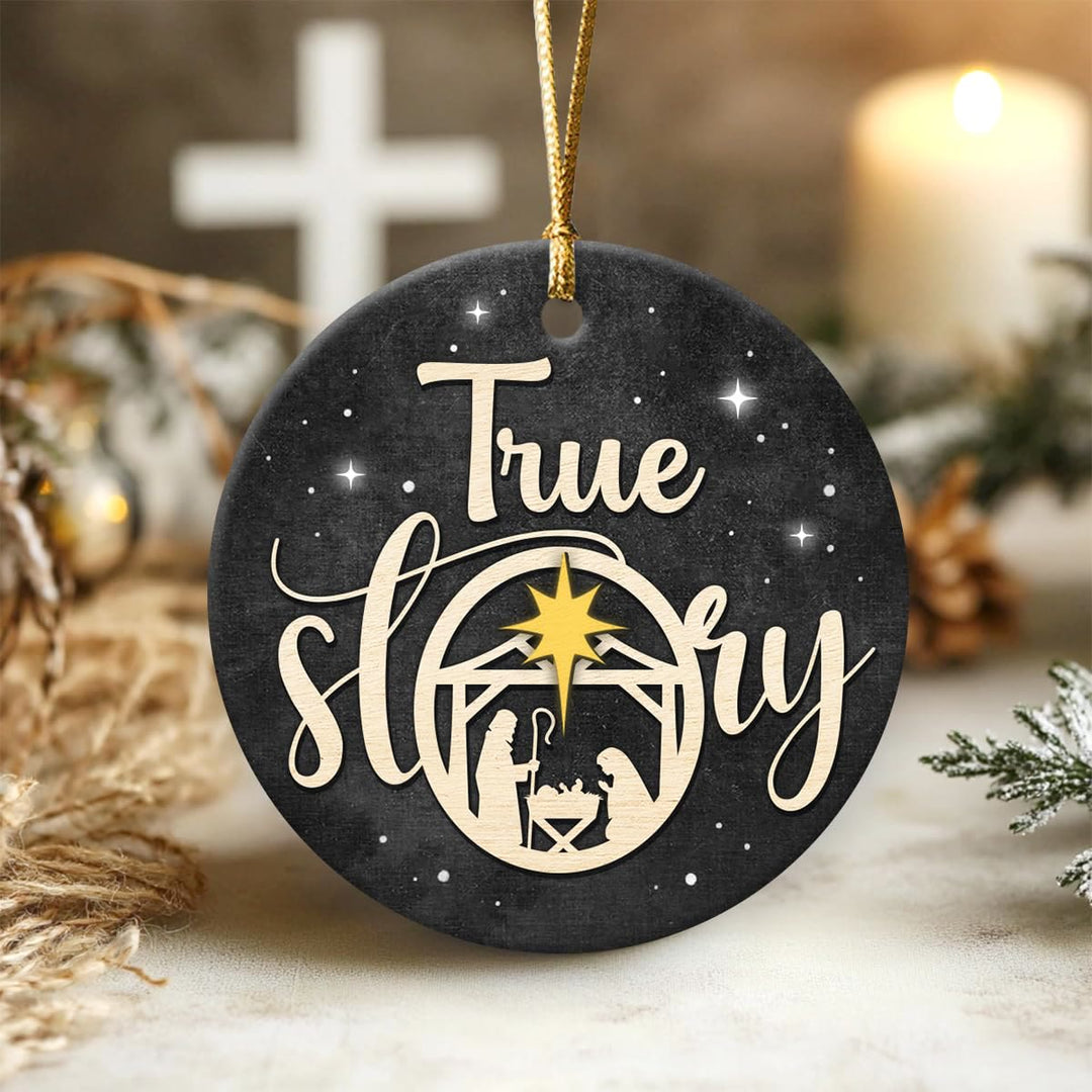 Christianartworkshop True Story Black & Golden Nativity Christmas Hanging Ornaments - Acrylic - image 0