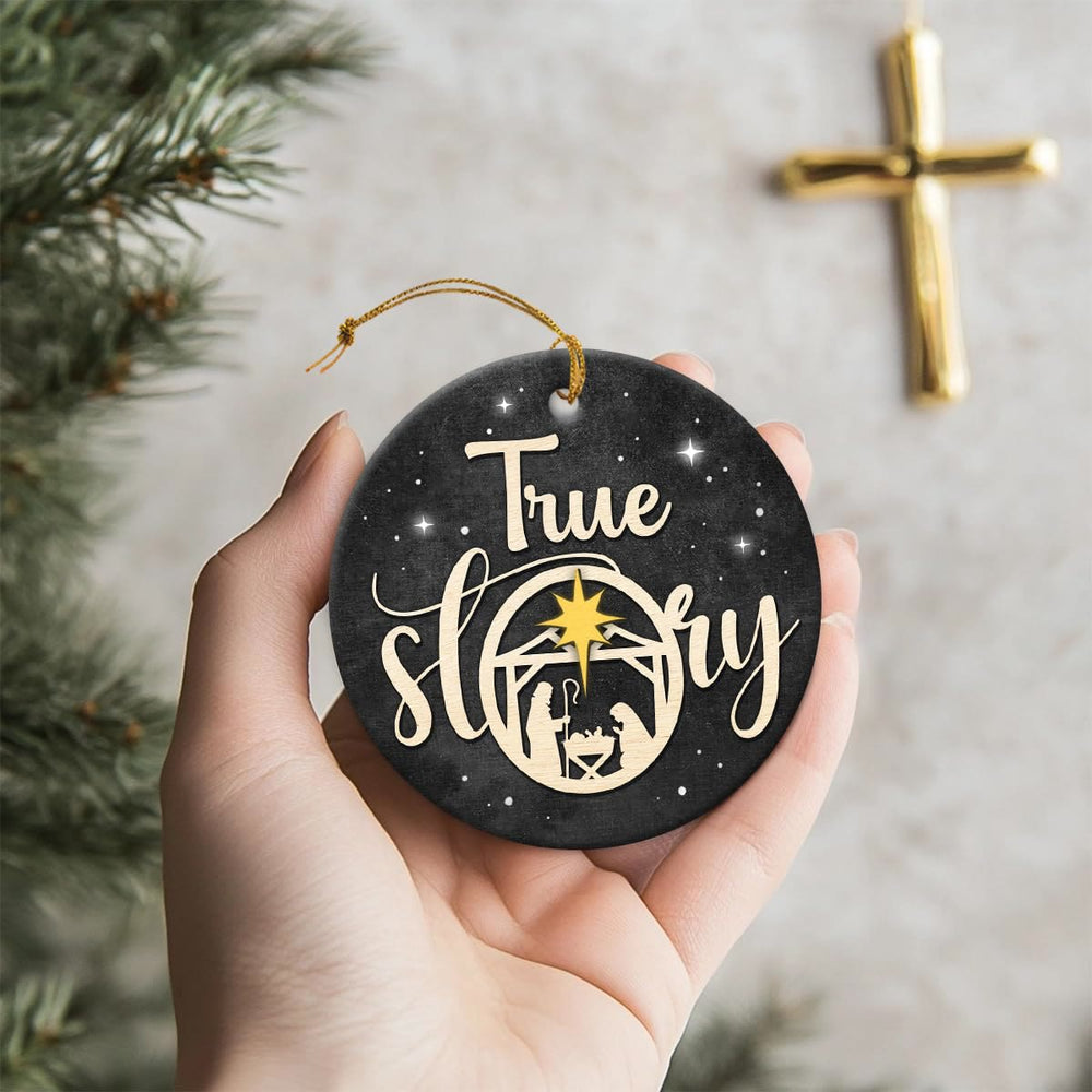 Christianartworkshop True Story Black & Golden Nativity Christmas Hanging Ornaments - image 1