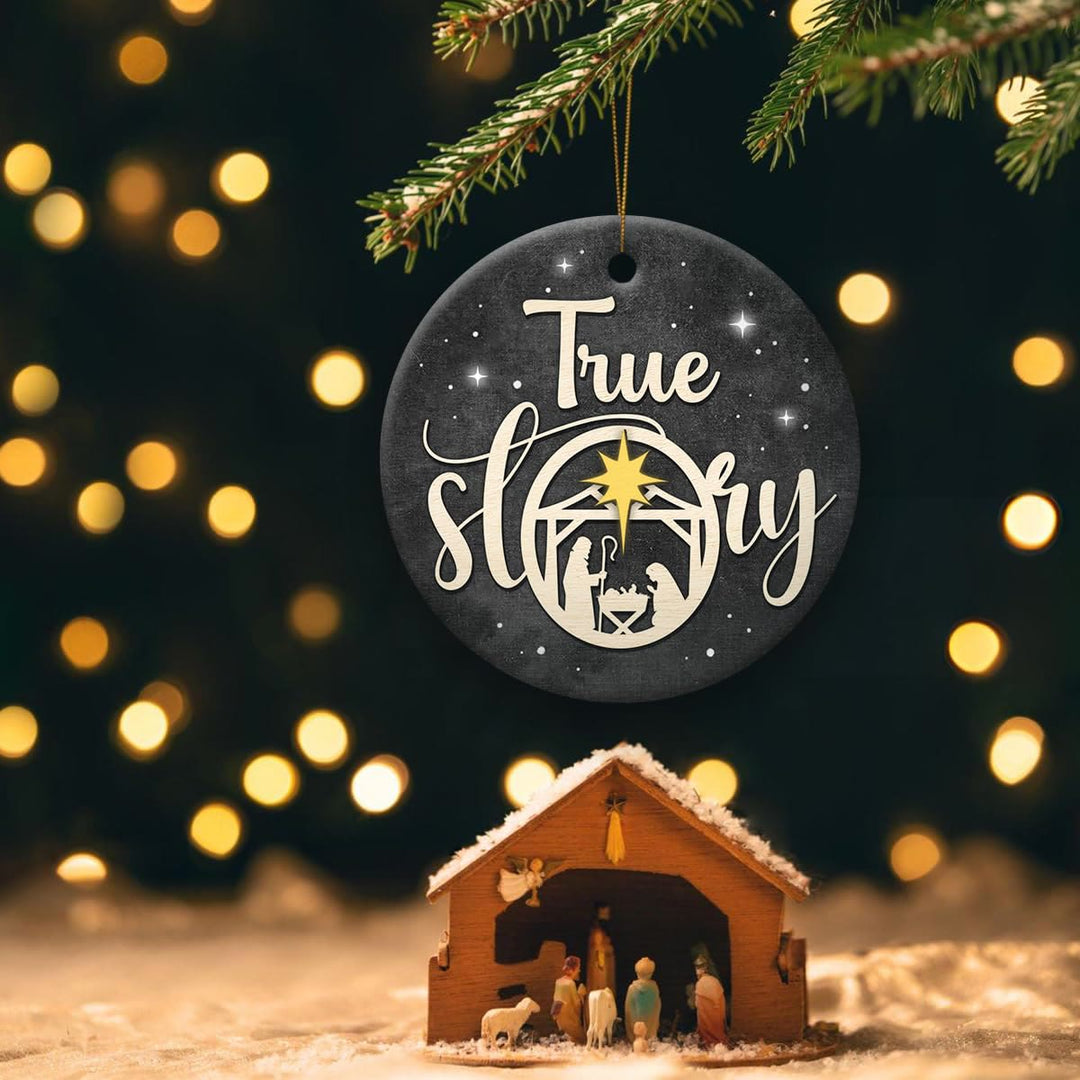 Christianartworkshop True Story Black & Golden Nativity Christmas Hanging Ornaments - image 5
