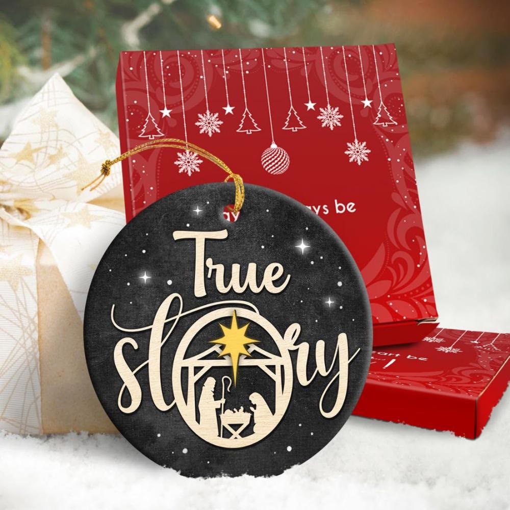 Christianartworkshop True Story Black & Golden Nativity Christmas Hanging Ornaments - Ceramics - image 3
