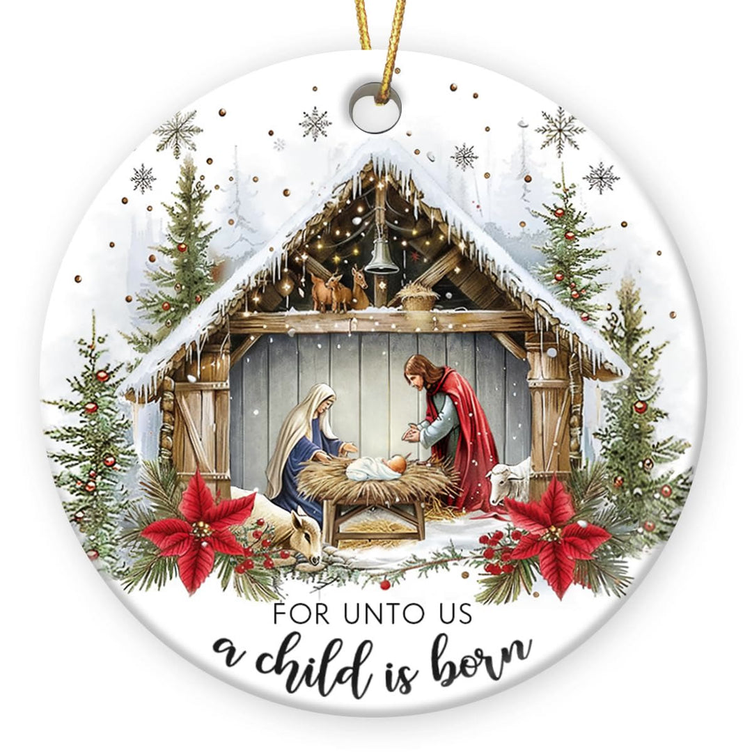 Christianartworkshop For Unto Us a Child is Born Snowy Nativity Hanging Ornaments - image 3
