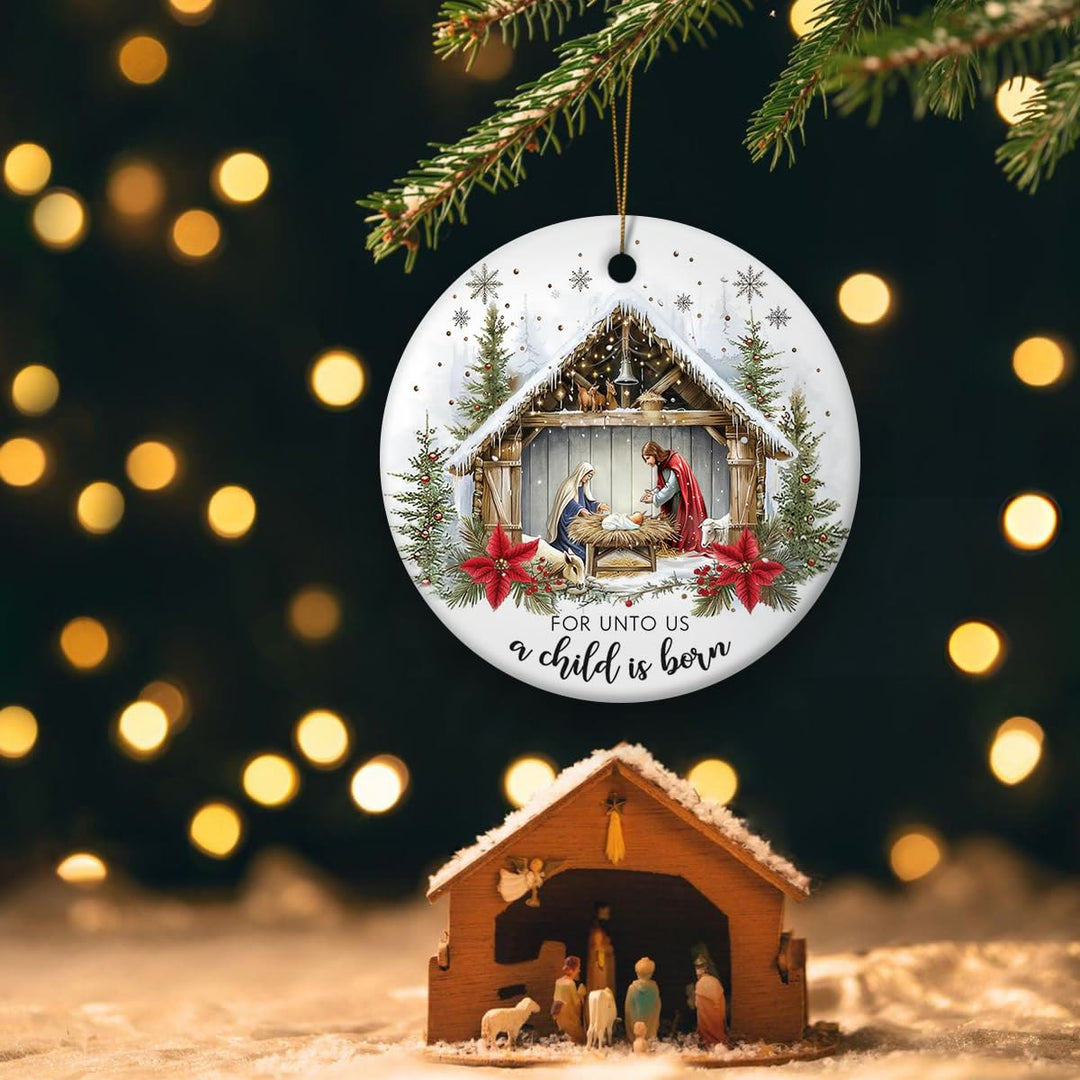 Christianartworkshop For Unto Us a Child is Born Snowy Nativity Hanging Ornaments - image 4