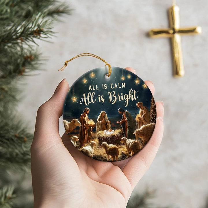 Christianartworkshop Cozy Nativity All is Calm All is Bright Hanging Ornaments - image 2