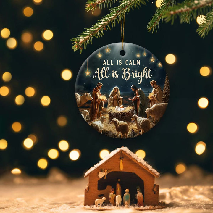 Christianartworkshop Cozy Nativity All is Calm All is Bright Hanging Ornaments - image 3