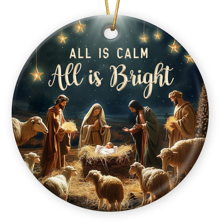 Christianartworkshop Cozy Nativity All is Calm All is Bright Hanging Ornaments - image 5