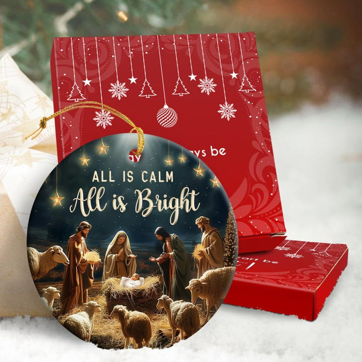 Christianartworkshop Cozy Nativity All is Calm All is Bright Hanging Ornaments - Ceramics - image 4