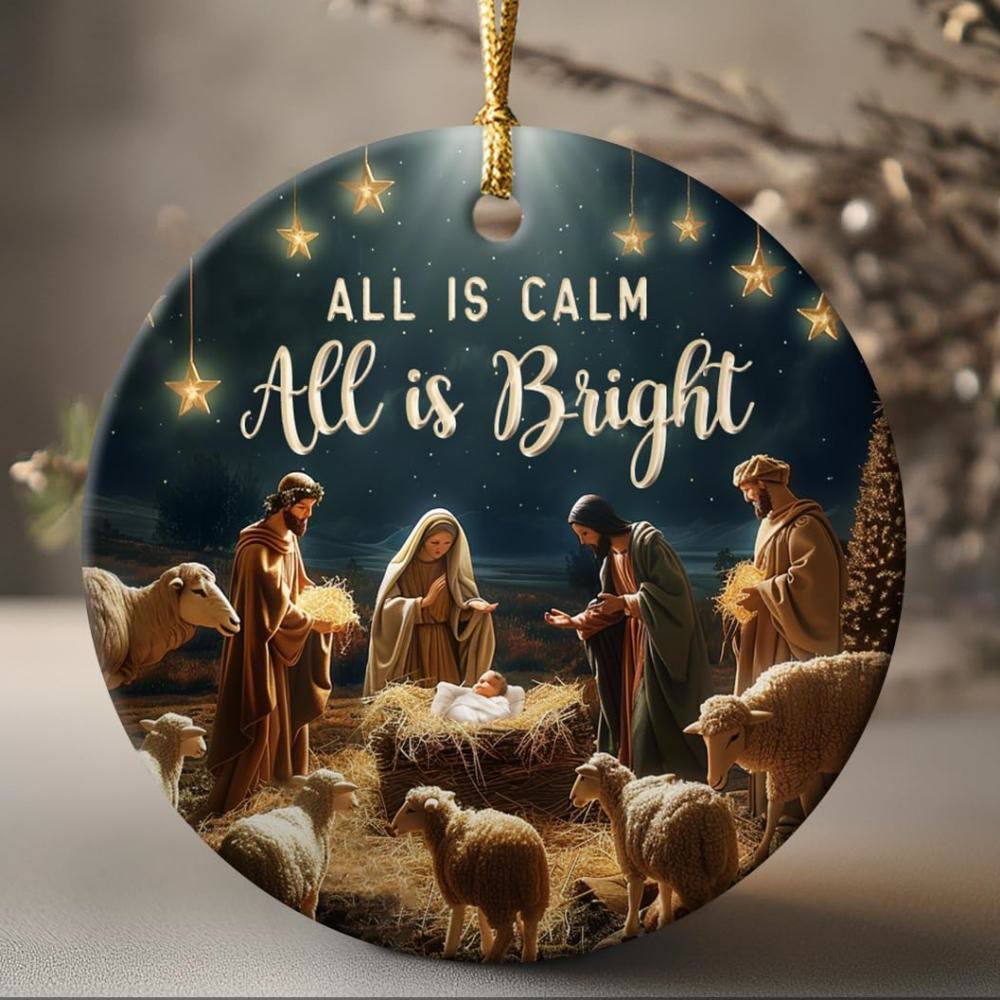 Christianartworkshop Cozy Nativity All is Calm All is Bright Hanging Ornaments - image 1