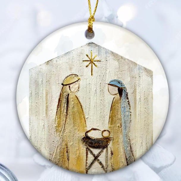 Christianartworkshop Subtle Tones Minimalist Nativity Christmas Hanging Ornaments - Ceramics - image 1