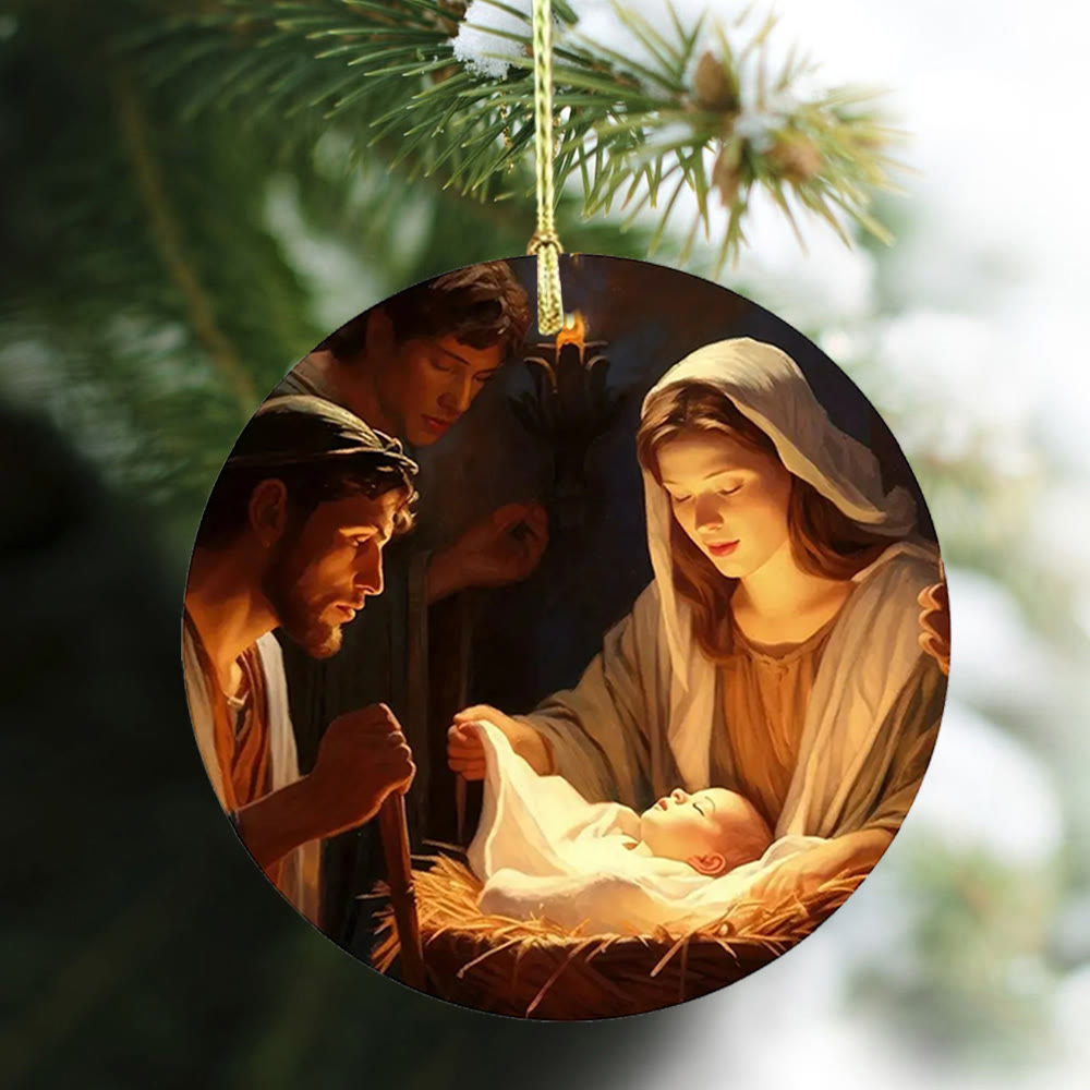 Christianartworkshop 3 Realistic Oil Painting Style Nativity Blessing Ornaments - image 2